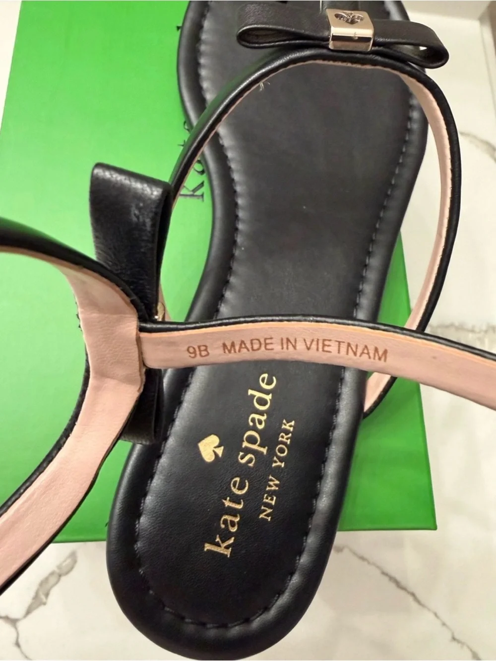 Kate Spade Penny Sandals; Black Bow T-Strap Leather